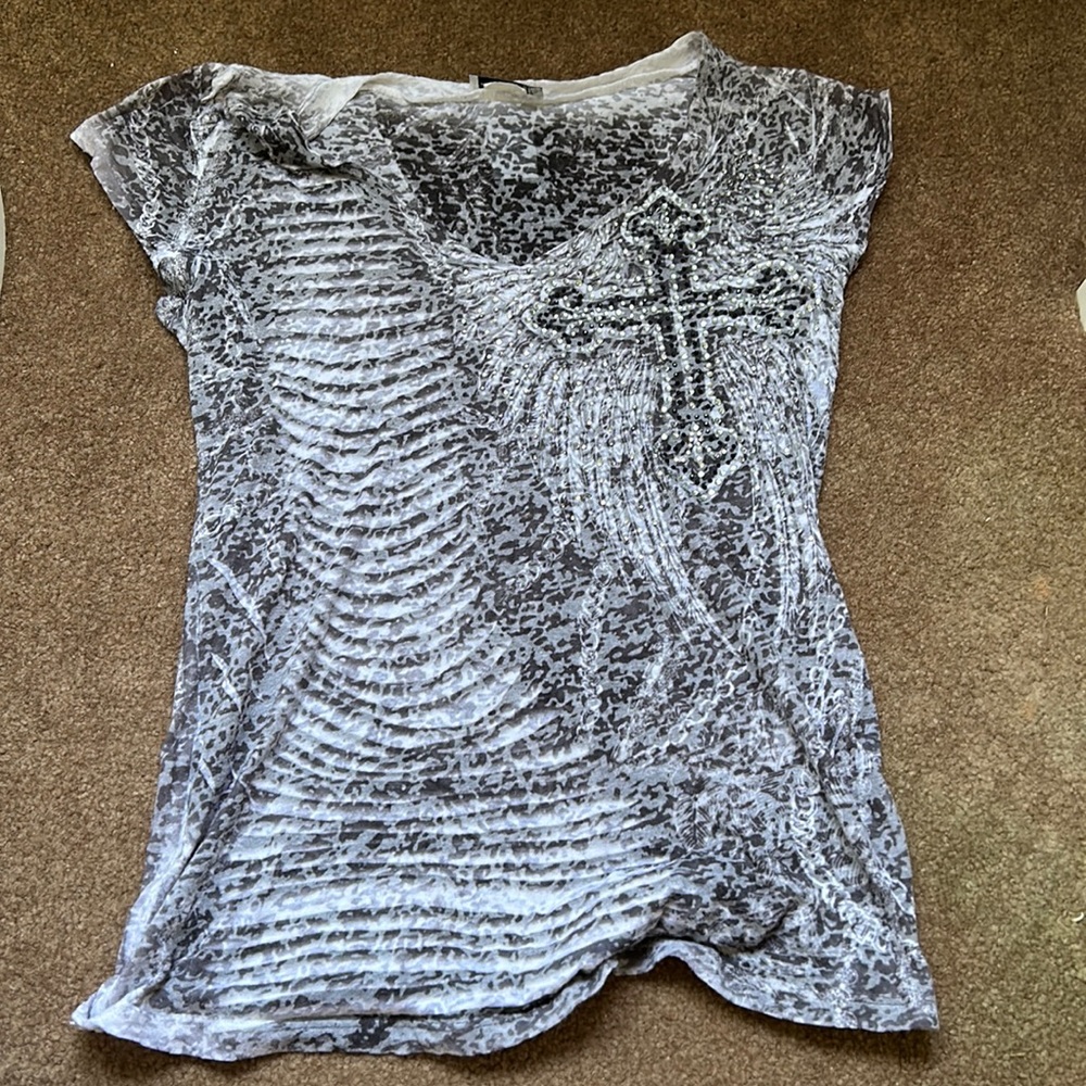 T-shirt with rhinestone cross